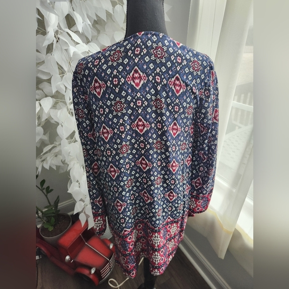Beach Lunch Lounge Women's Patterned Top Blue and Red Tunic Womens Size Medium - Picture 5 of 6